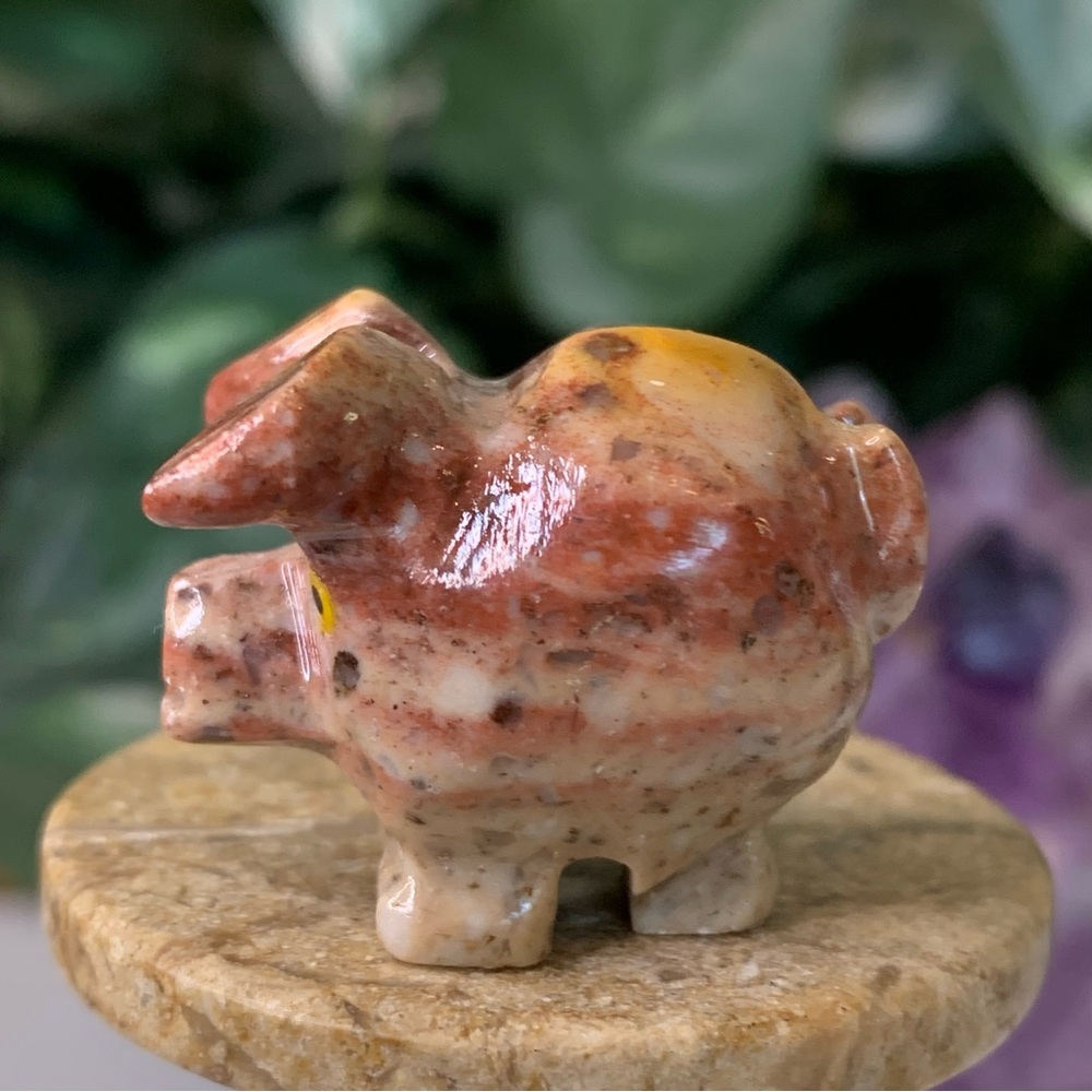 Red Soapstone Carved Pig Figurine Miniature Stone Farm Animal Carving Mini Swine - Picture 2 of 15